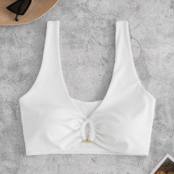 Zaful Ribbed Plunge Bikini Top - Small US 4 - Picture 2 of 6